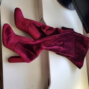 Steve Madden Suede Red Velvet Over The Knee Boots
